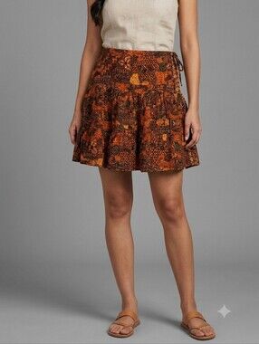 ​Deepli Thai Batik Cotton Tiered Boho Mini Skirt Plus Size XL / XXL Festival